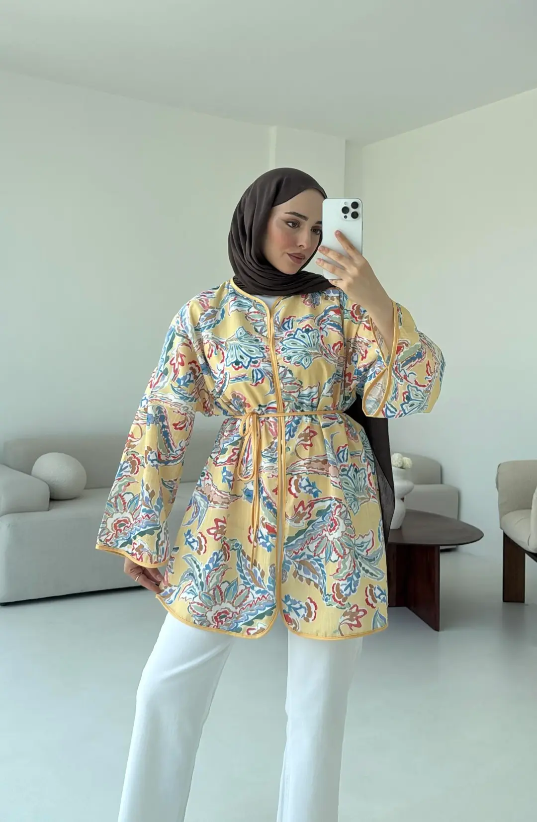 Dijital Baskılı Kimono Sarı - Görsel 2