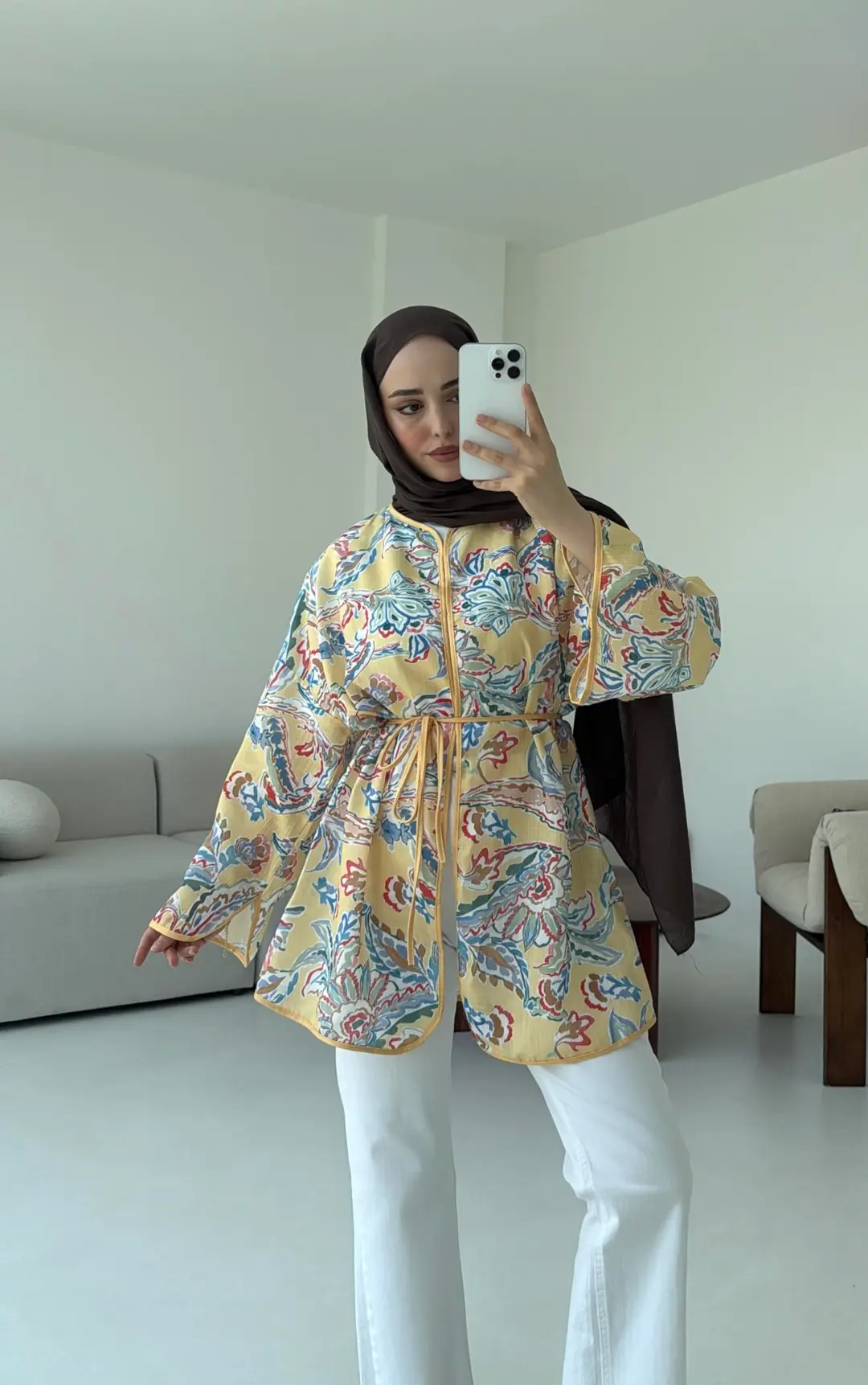 Dijital Baskılı Kimono Sarı - Görsel 3