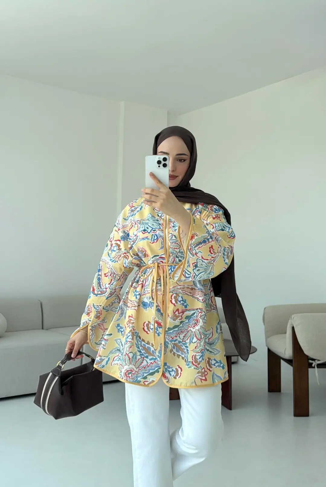 Dijital Baskılı Kimono Sarı - Görsel 4