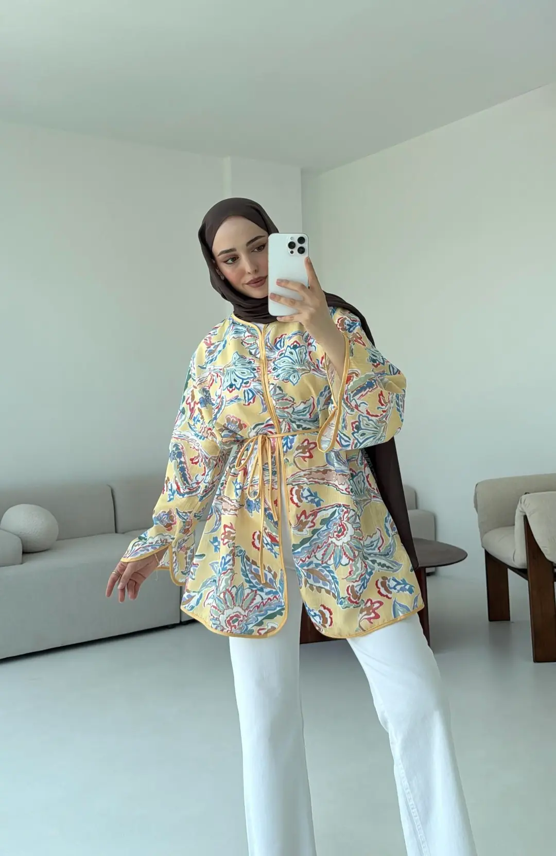 Dijital Baskılı Kimono Sarı - Görsel 6