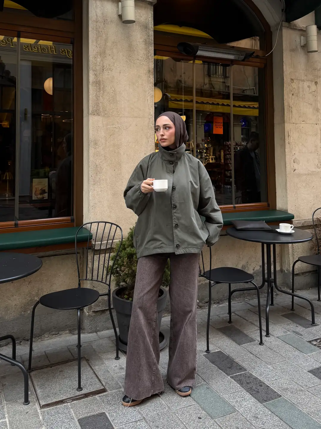 Dik Yaka Bomber Trençkot Haki - Görsel 2