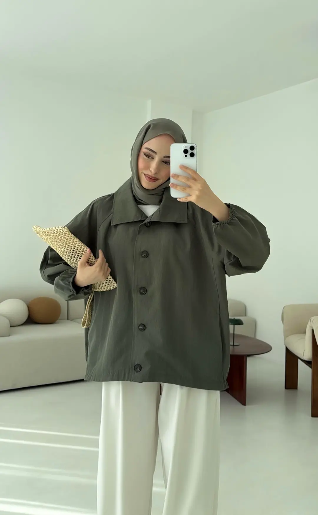 Dik Yaka Bomber Trençkot Haki - Görsel 2