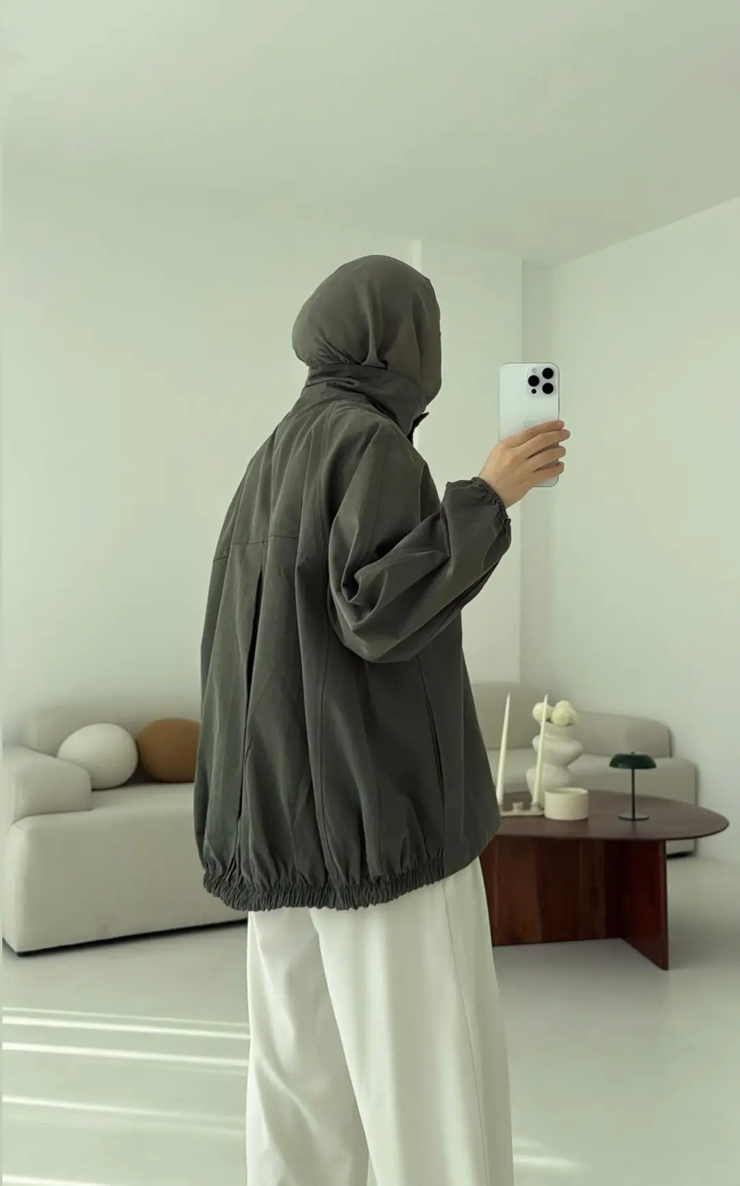 Dik Yaka Bomber Trençkot Haki - Görsel 3