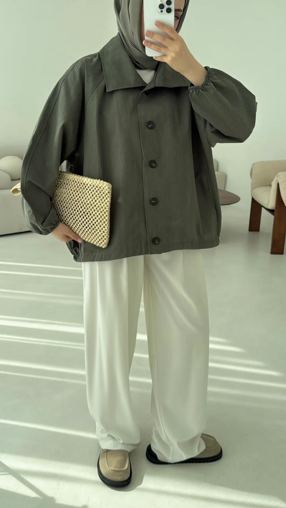 Dik Yaka Bomber Trençkot Haki - Görsel 5