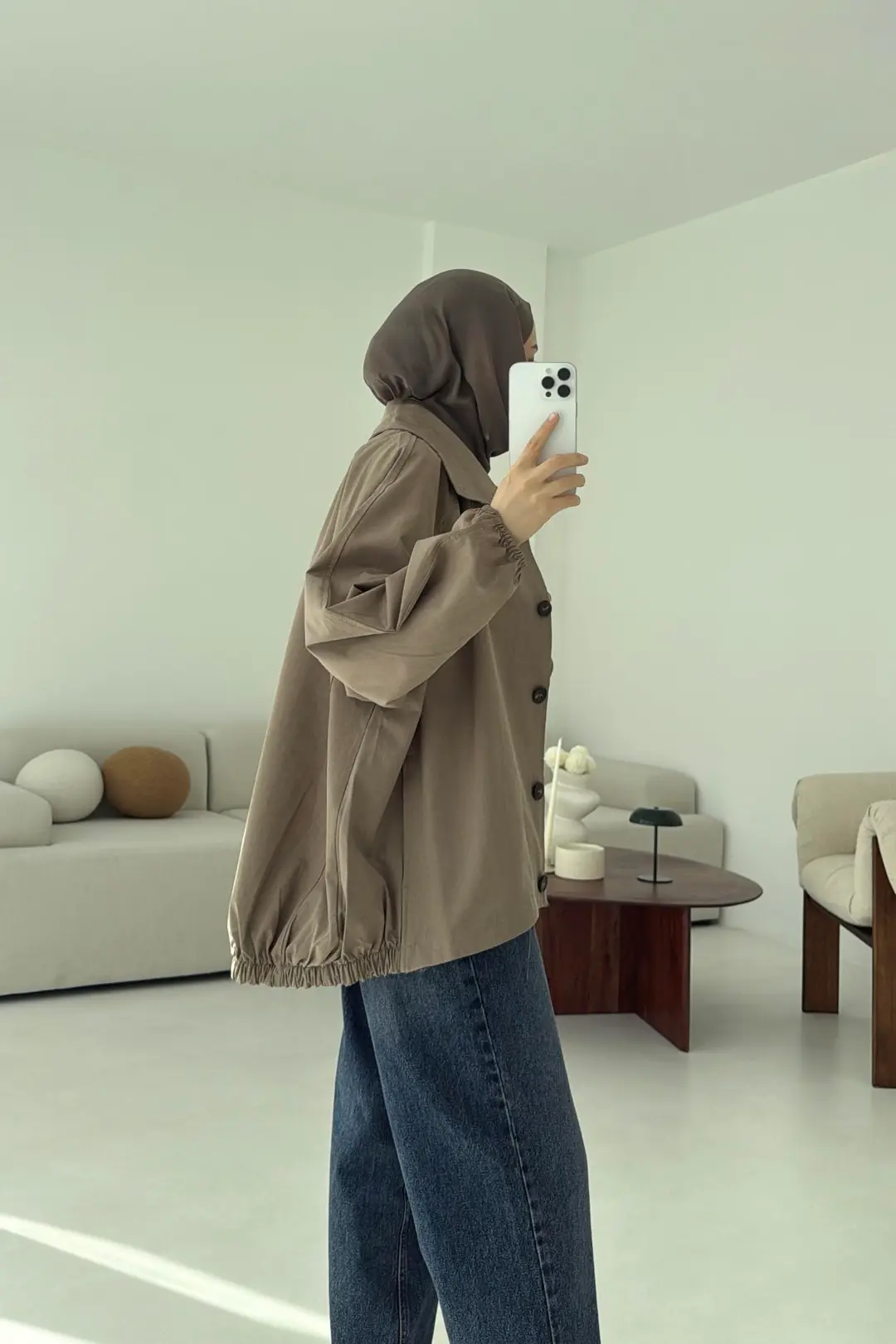 Dik Yaka Bomber Trençkot Vizon - Görsel 2