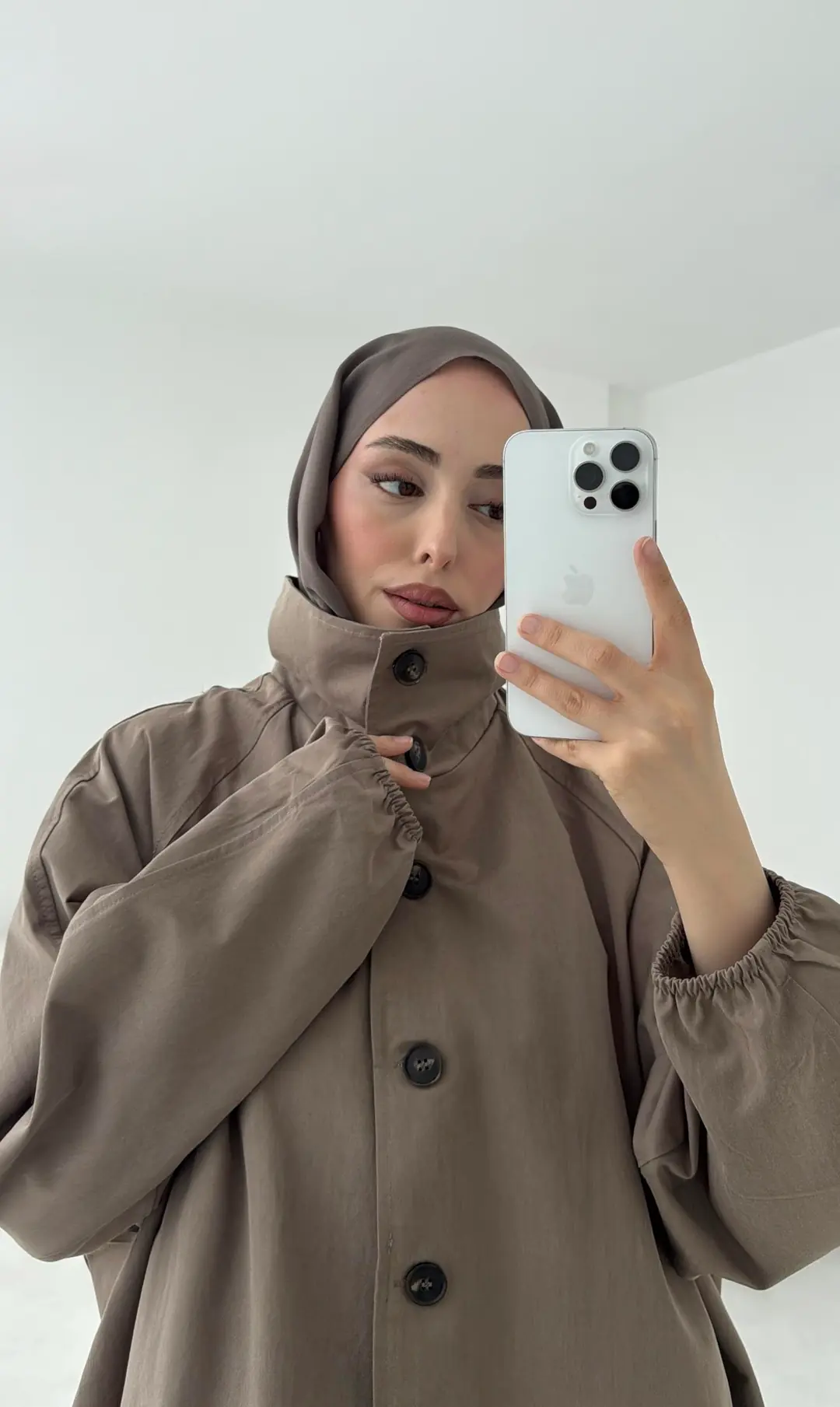 Dik Yaka Bomber Trençkot Vizon - Görsel 3