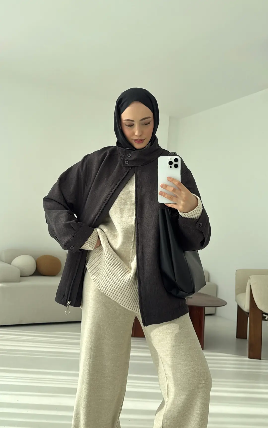 Dik Yaka Ceket Antrasit - Görsel 8