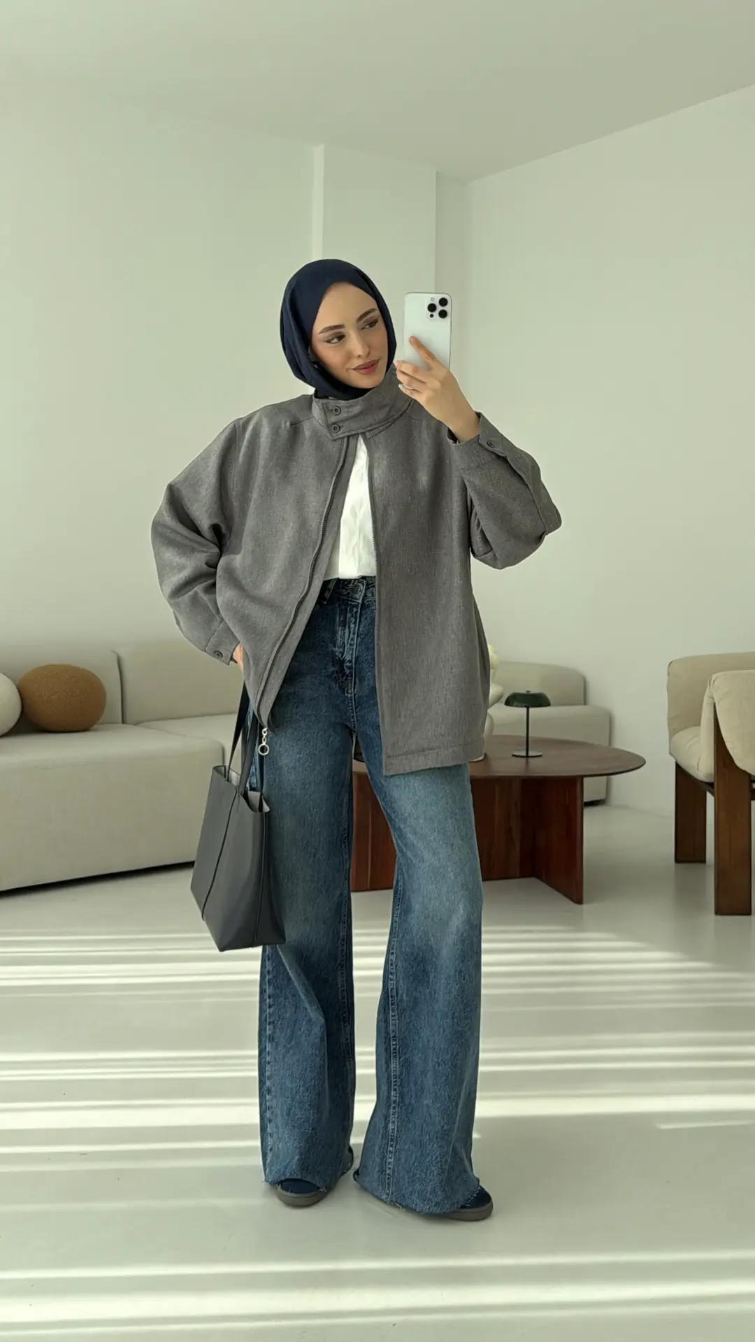 Dik Yaka Ceket Gri - Görsel 2