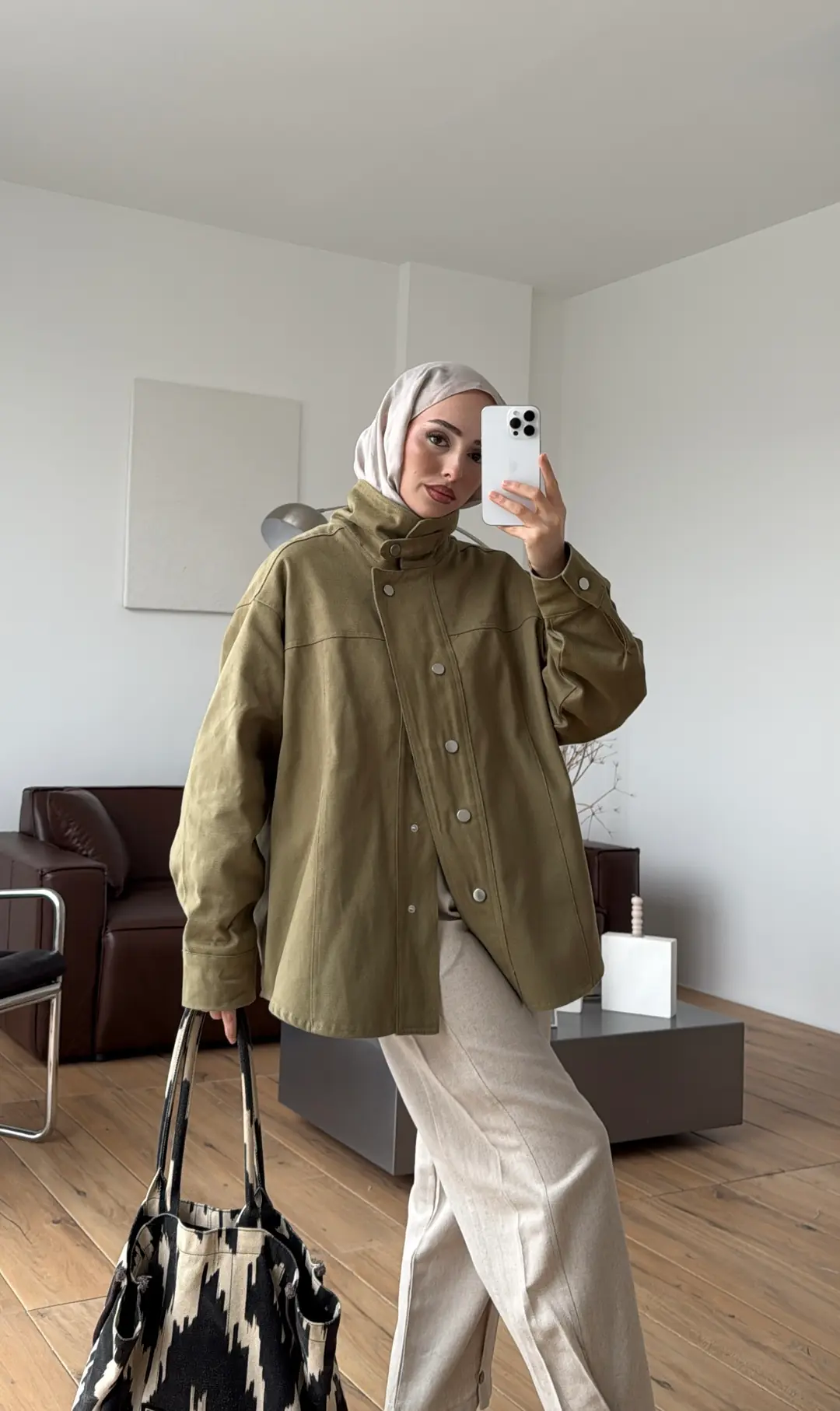 Dik Yaka Çıtçıtlı Gabardin Ceket Açık Yeşil - Görsel 2