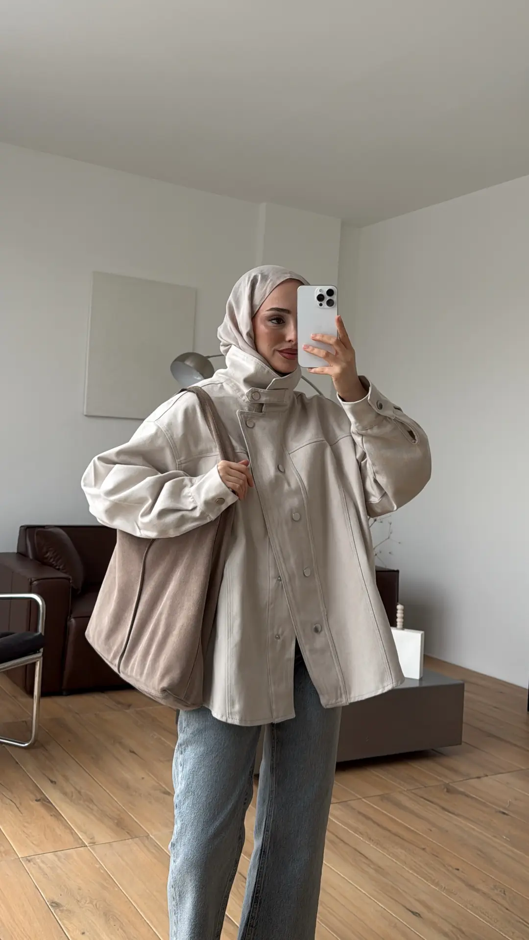 Dik Yaka Çıtçıtlı Gabardin Ceket Taş