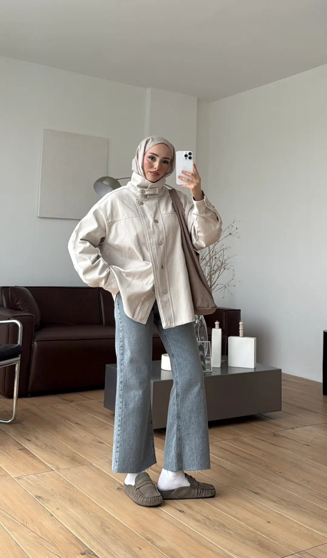 Dik Yaka Çıtçıtlı Gabardin Ceket Taş - Görsel 3