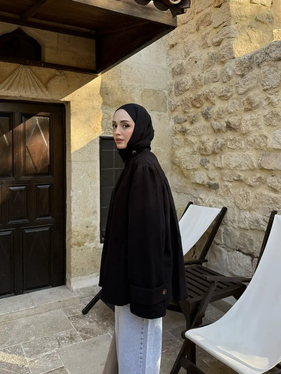 Dik Yaka Gabardin Ceket Siyah - Görsel 3