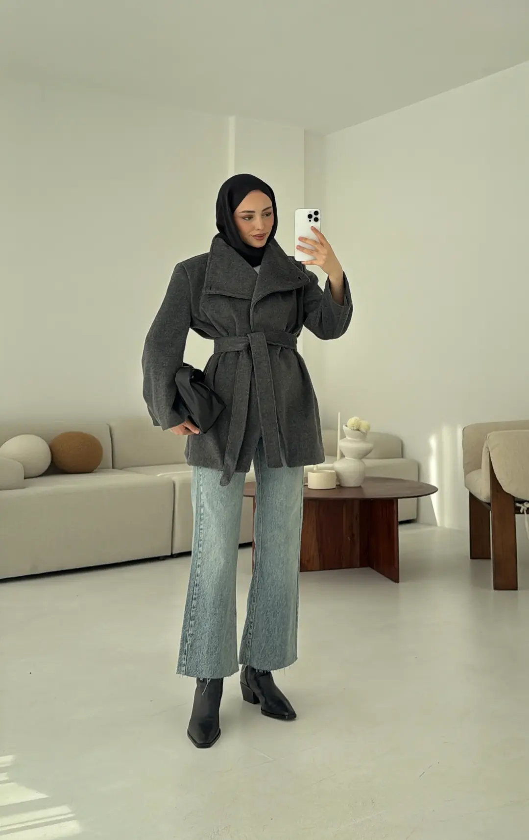 Dik Yaka Kaşe Kaban Antrasit - Görsel 10