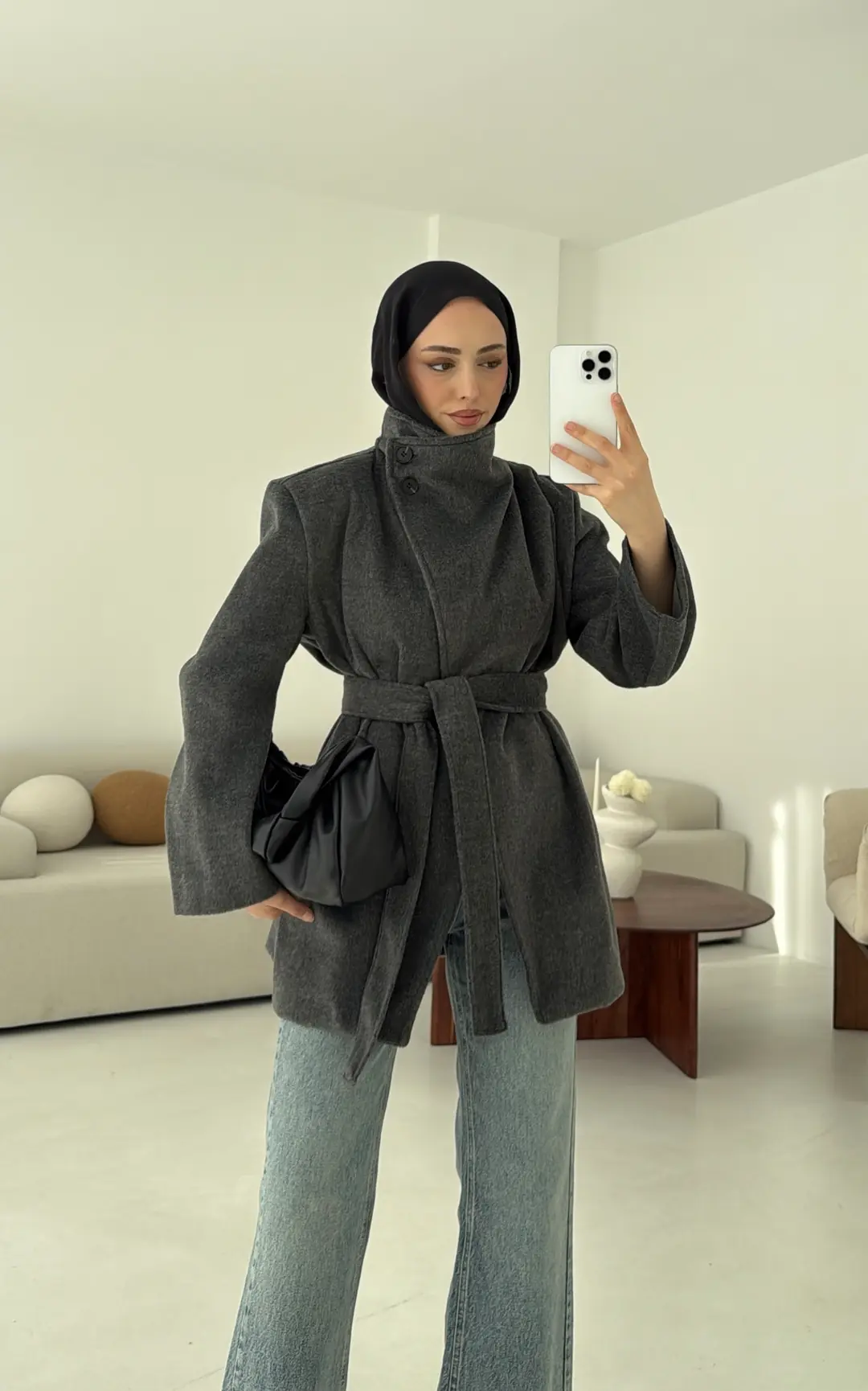 Dik Yaka Kaşe Kaban Antrasit - Görsel 2