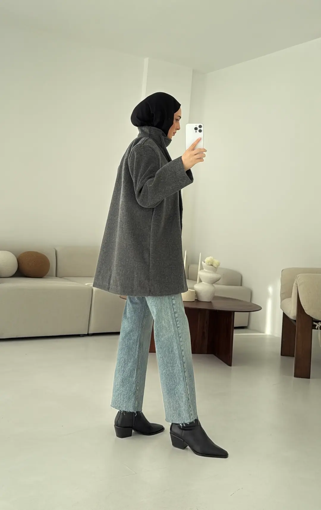 Dik Yaka Kaşe Kaban Antrasit - Görsel 5