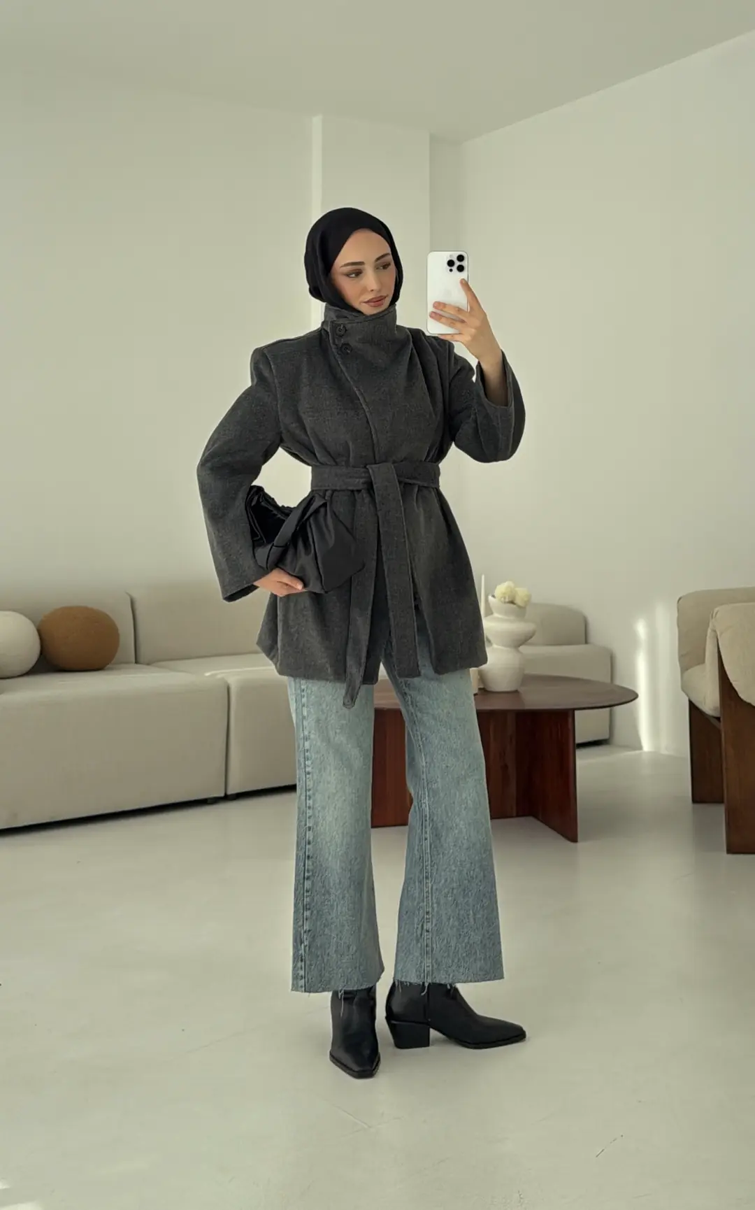 Dik Yaka Kaşe Kaban Antrasit - Görsel 8