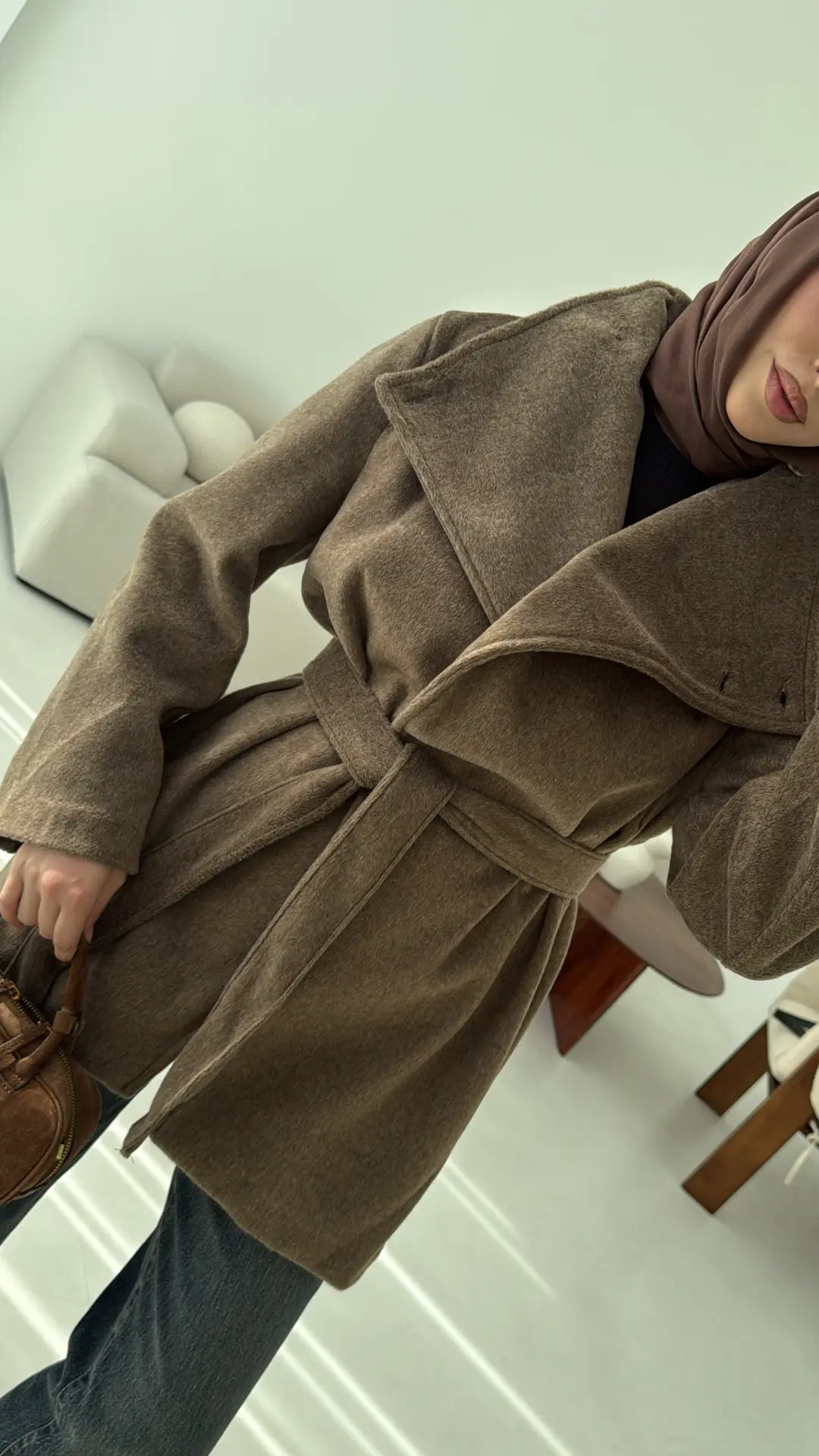 Dik Yaka Kaşe Kaban Kahve - Görsel 3