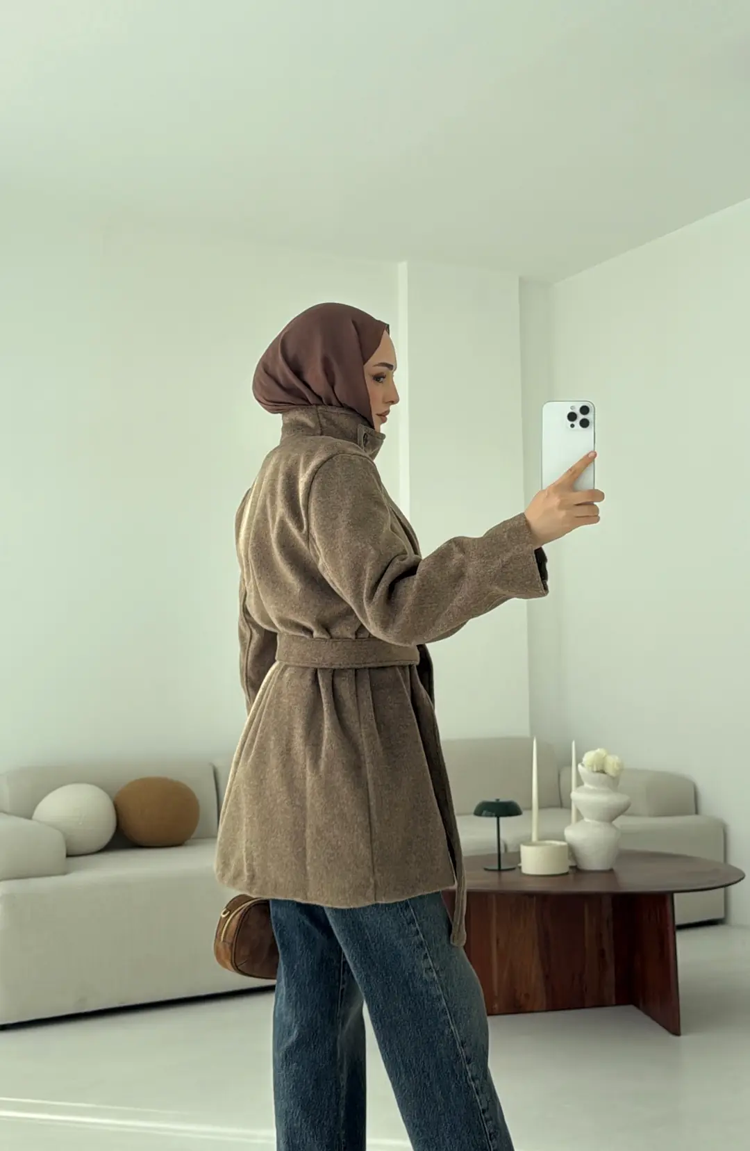 Dik Yaka Kaşe Kaban Kahve - Görsel 6