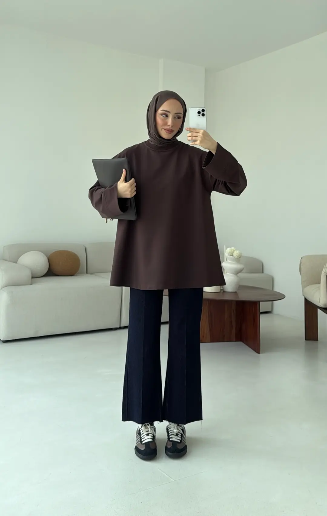 Dikiş Detay Basic Sweat Kahve