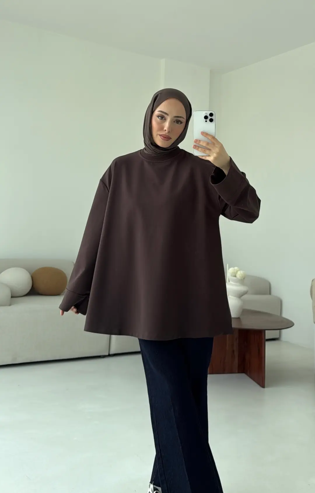 Dikiş Detay Basic Sweat Kahve - Görsel 4