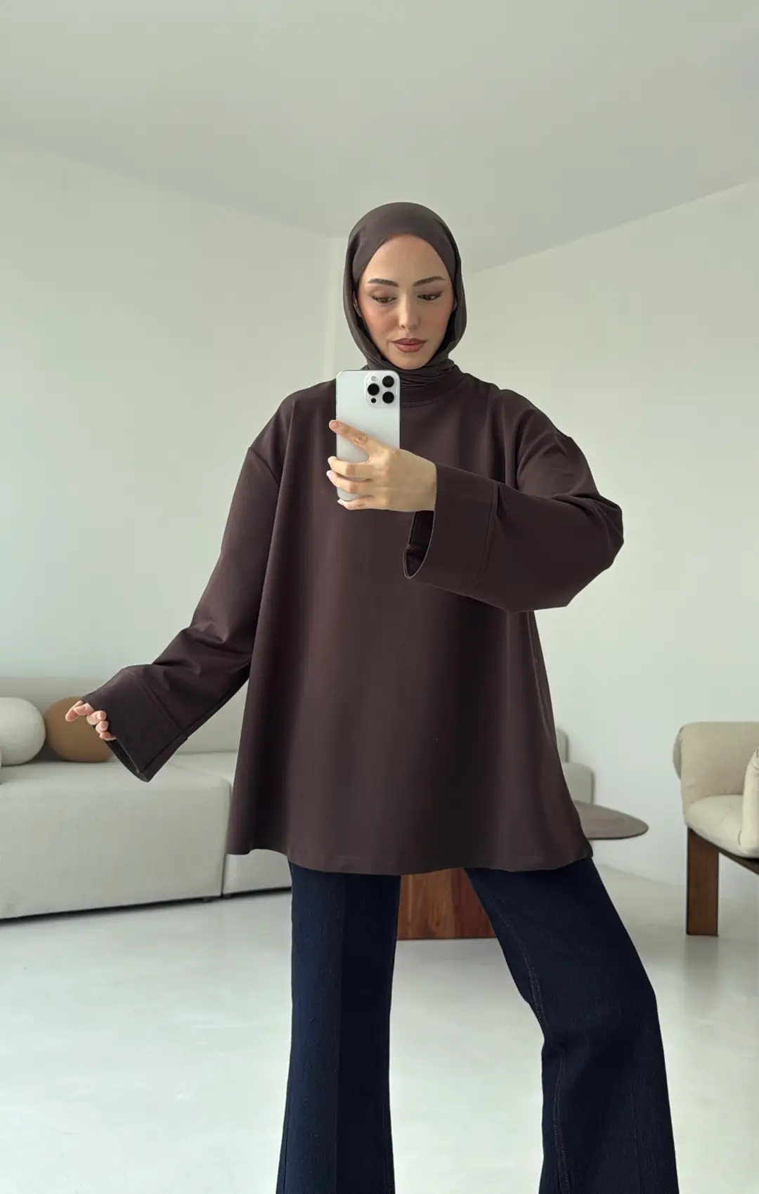 Dikiş Detay Basic Sweat Kahve - Görsel 5