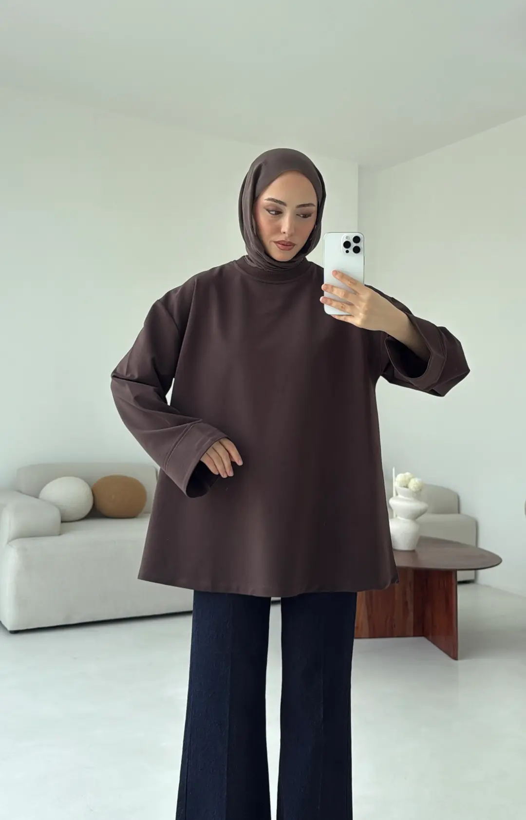 Dikiş Detay Basic Sweat Kahve - Görsel 6