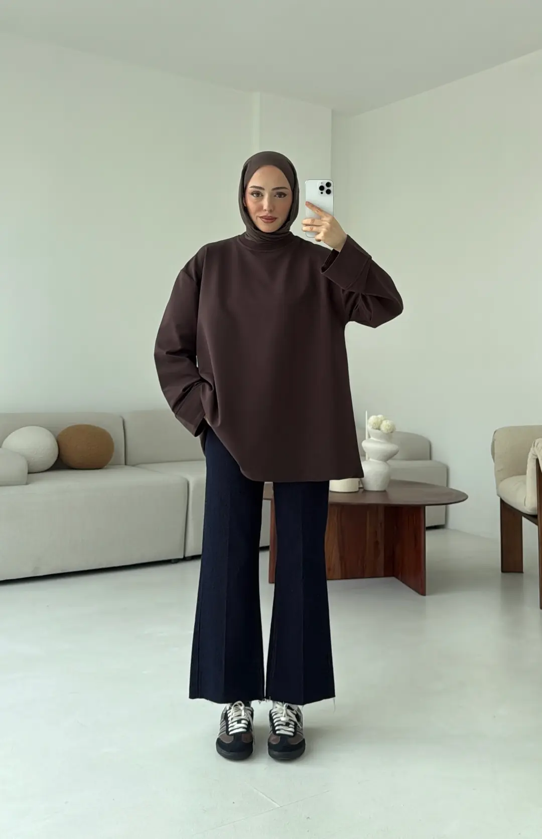 Dikiş Detay Basic Sweat Kahve - Görsel 7