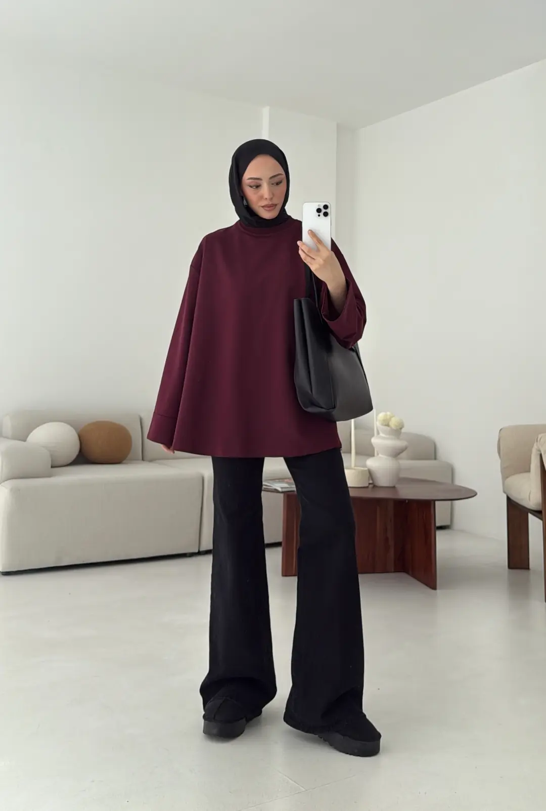 Dikiş Detay Basic Sweat Mürdüm - Görsel 4