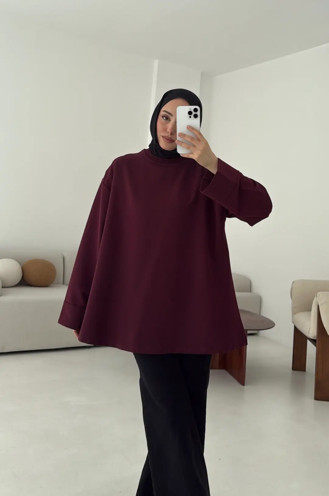 Dikiş Detay Basic Sweat Mürdüm - Görsel 5