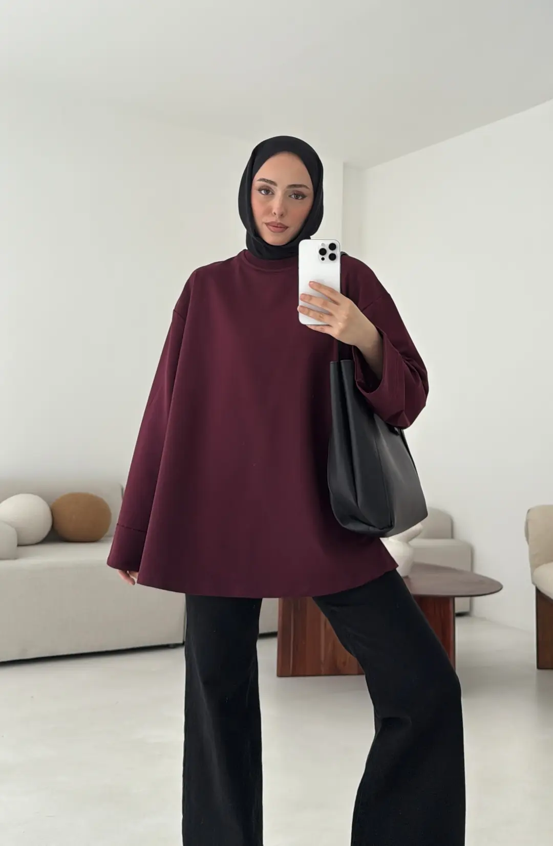 Dikiş Detay Basic Sweat Mürdüm - Görsel 8