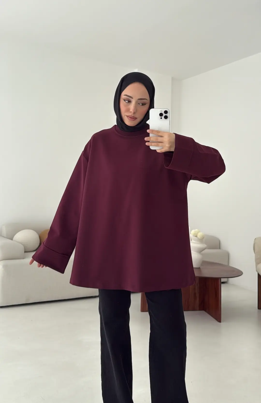 Dikiş Detay Basic Sweat Mürdüm - Görsel 9