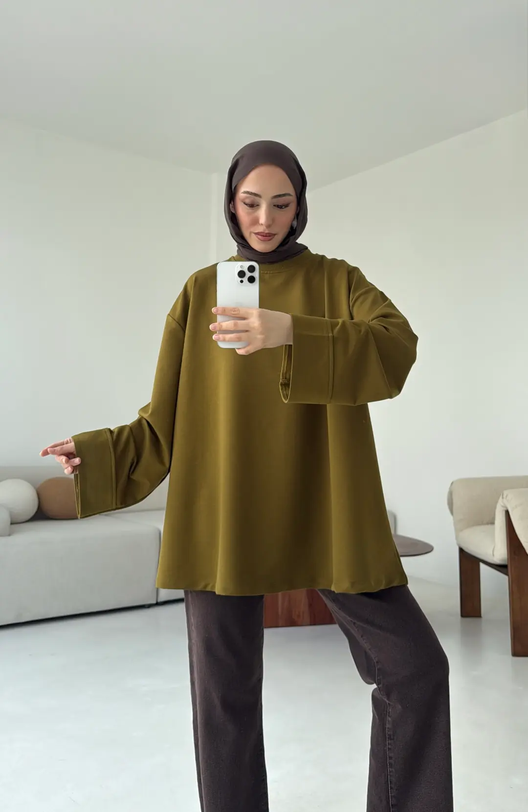 Dikiş Detay Basic Sweat Olive - Görsel 7