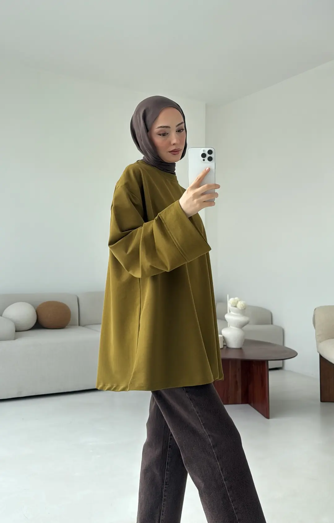 Dikiş Detay Basic Sweat Olive - Görsel 9