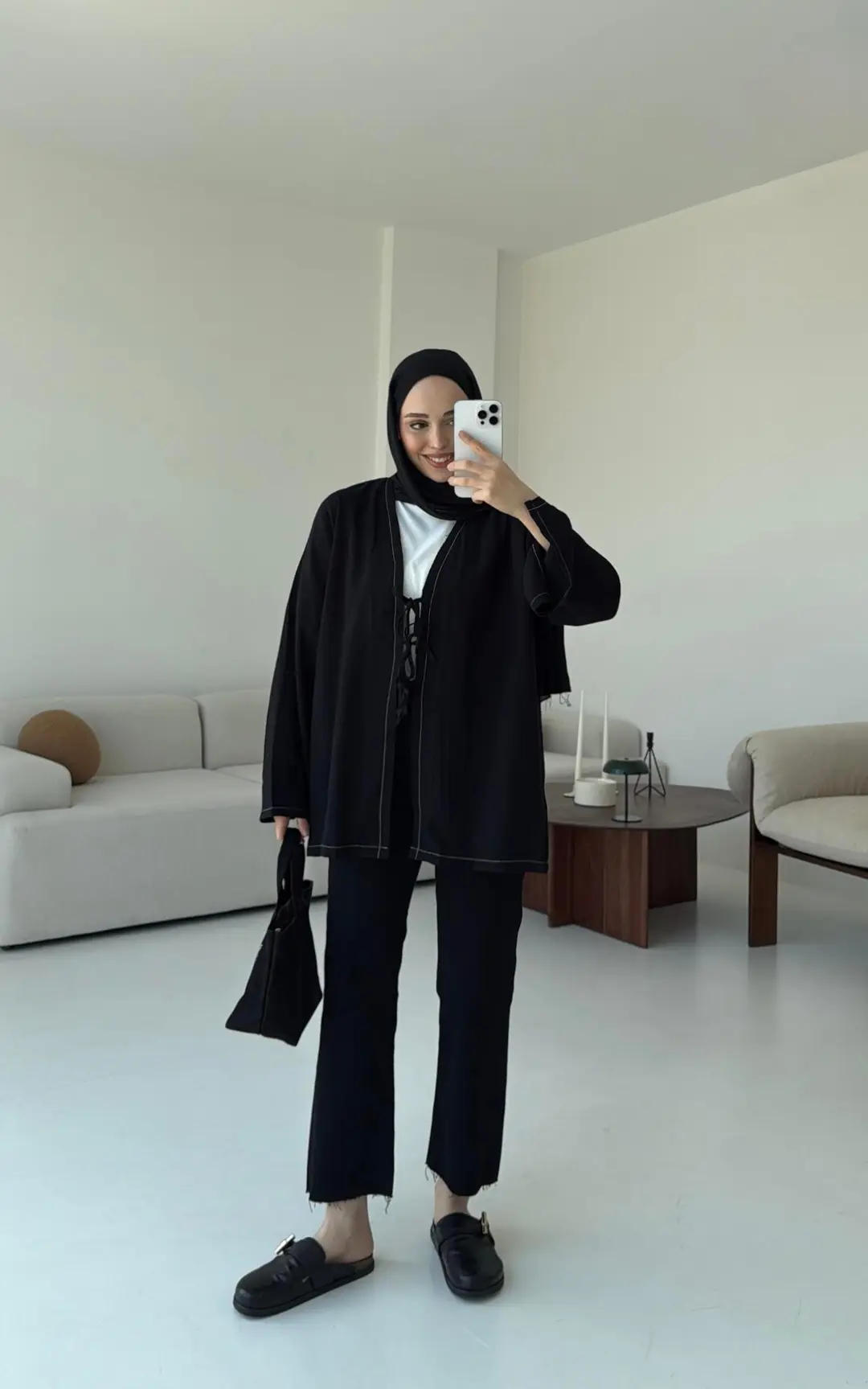 Dikiş Detaylı Kimono Siyah - Görsel 3