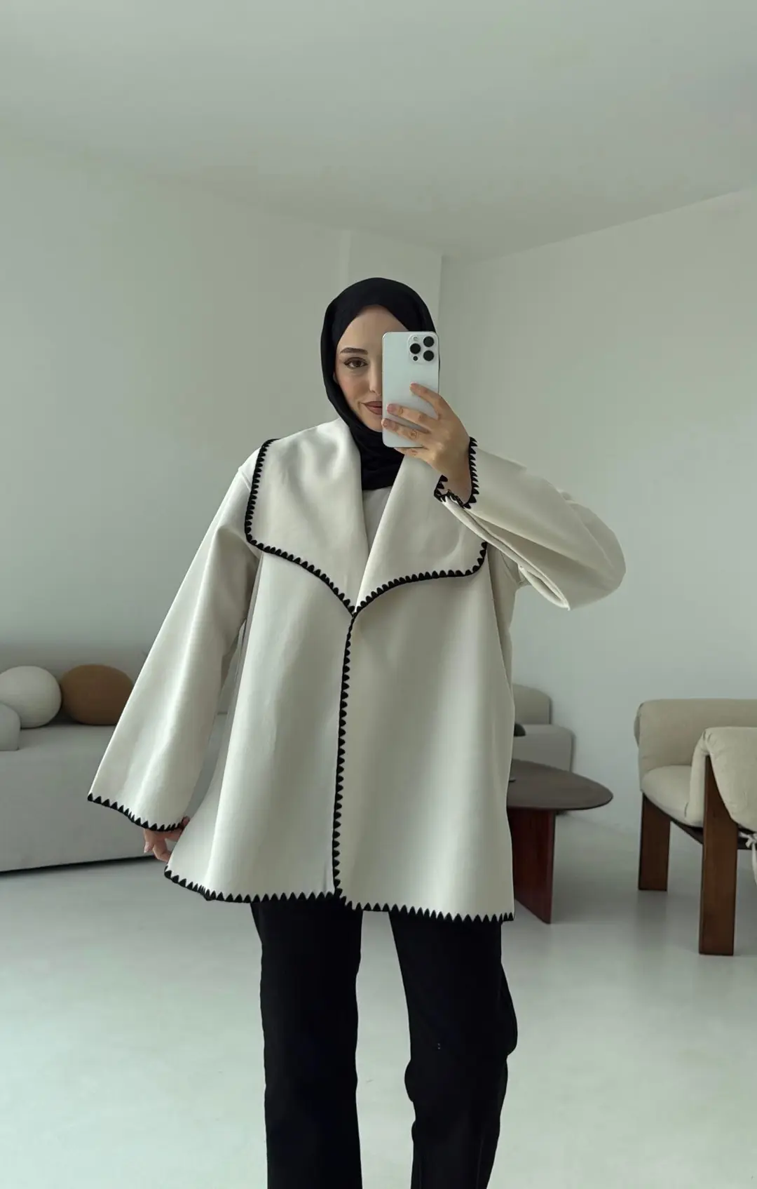 Dikişli Kaşe Ceket Bej - Görsel 5