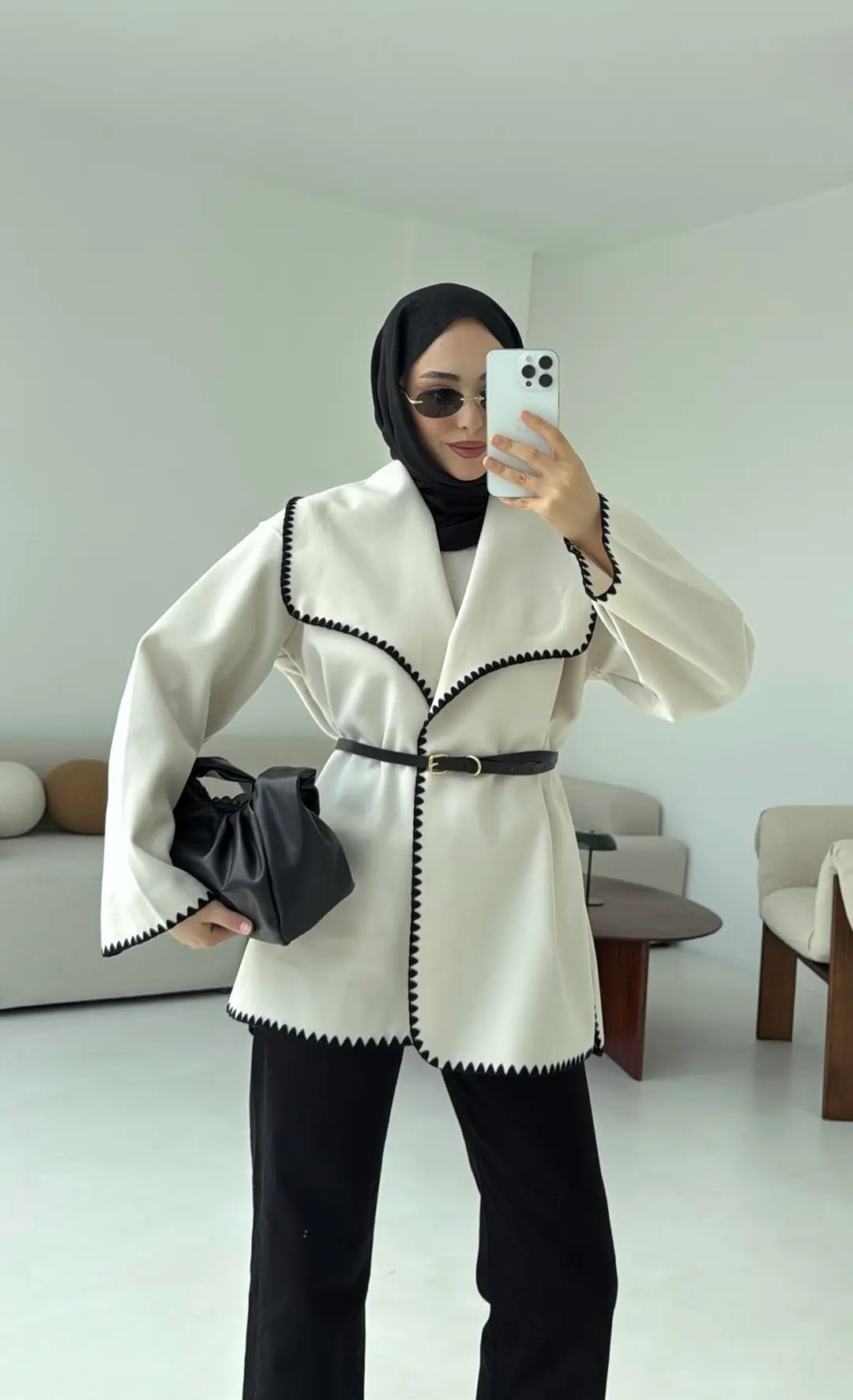 Dikişli Kaşe Ceket Bej - Görsel 8