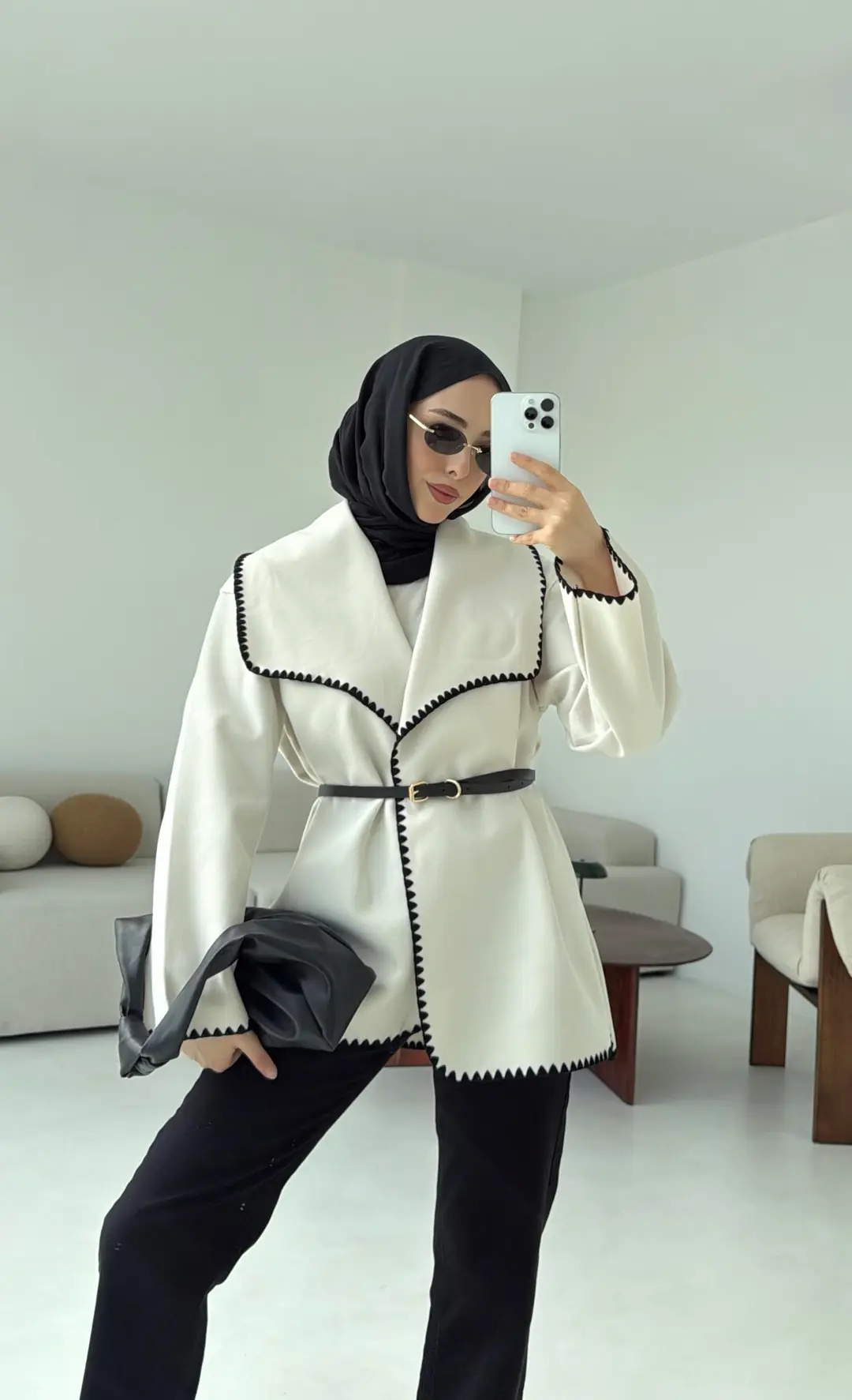 Dikişli Kaşe Ceket Bej - Görsel 9