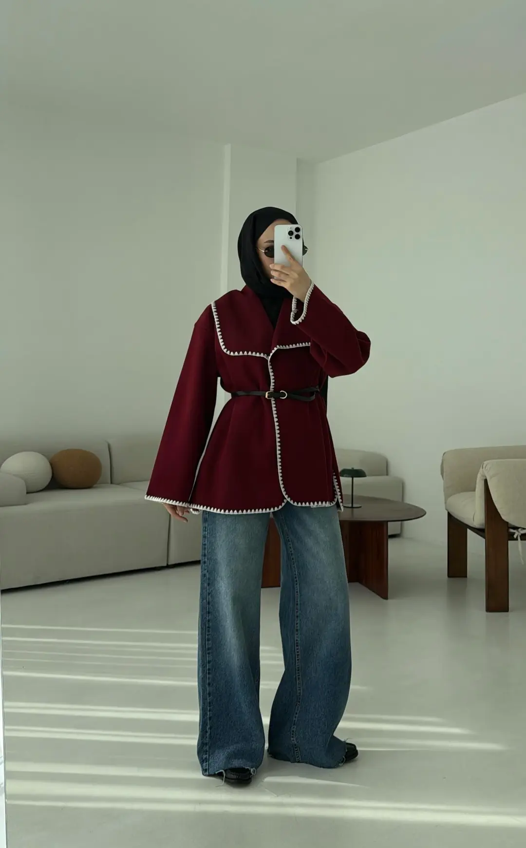 Dikişli Kaşe Ceket Bordo - Görsel 5