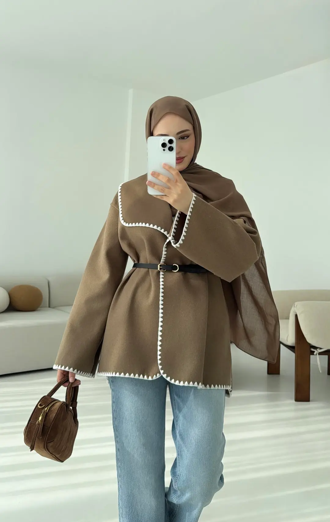 Dikişli Kaşe Ceket Camel - Görsel 2