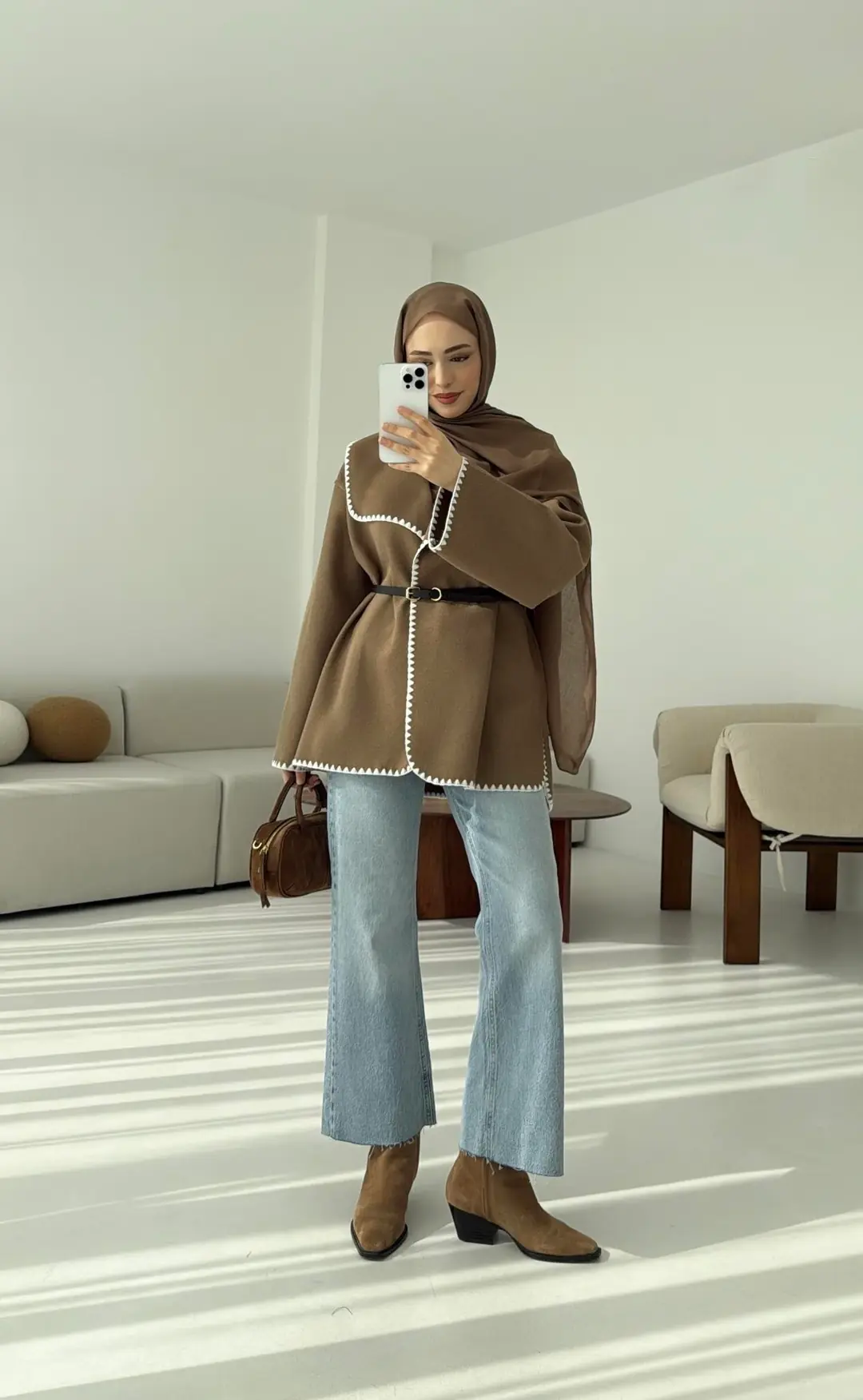 Dikişli Kaşe Ceket Camel - Görsel 3