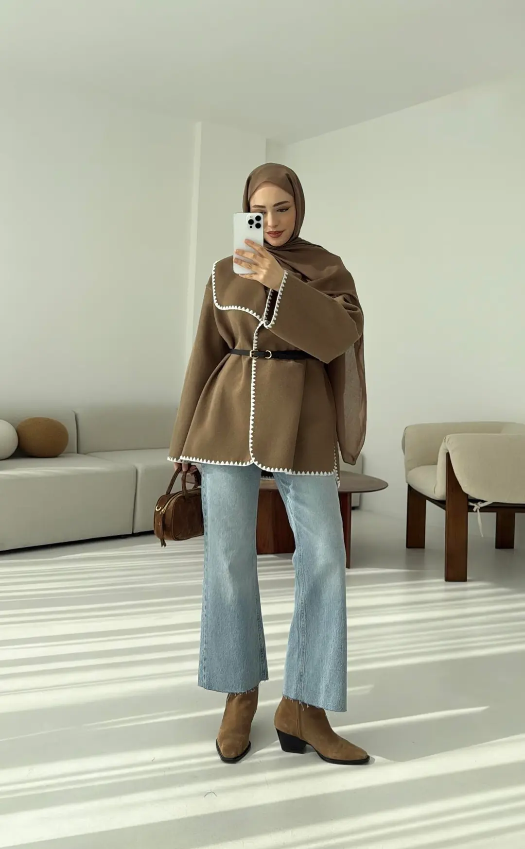 Dikişli Kaşe Ceket Camel - Görsel 4