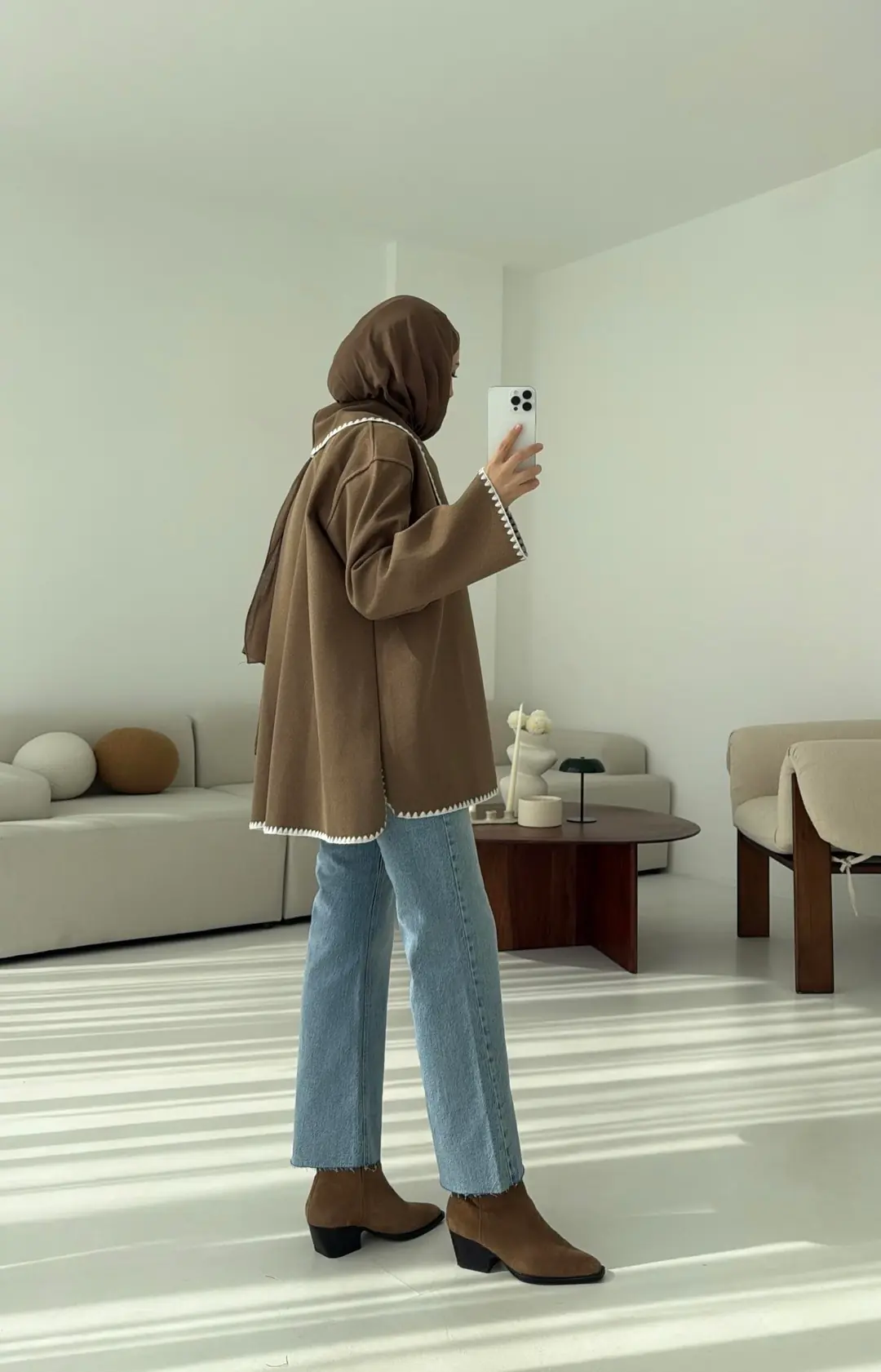 Dikişli Kaşe Ceket Camel - Görsel 6