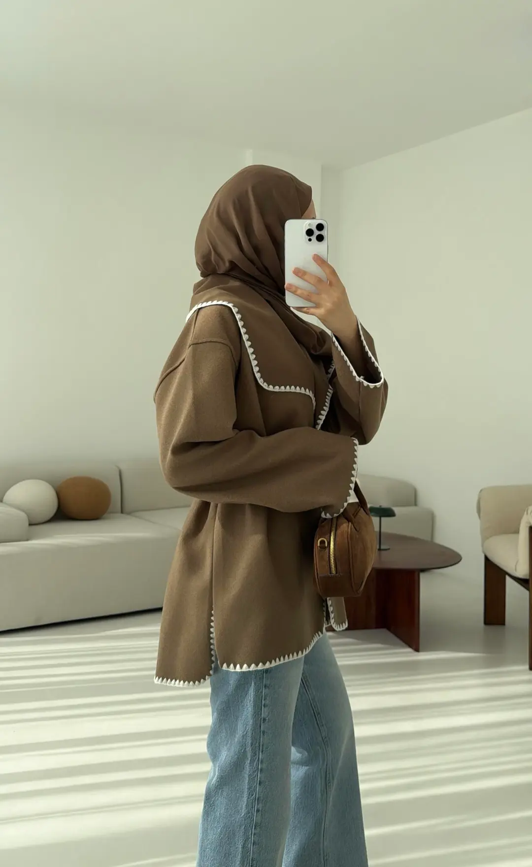 Dikişli Kaşe Ceket Camel - Görsel 8