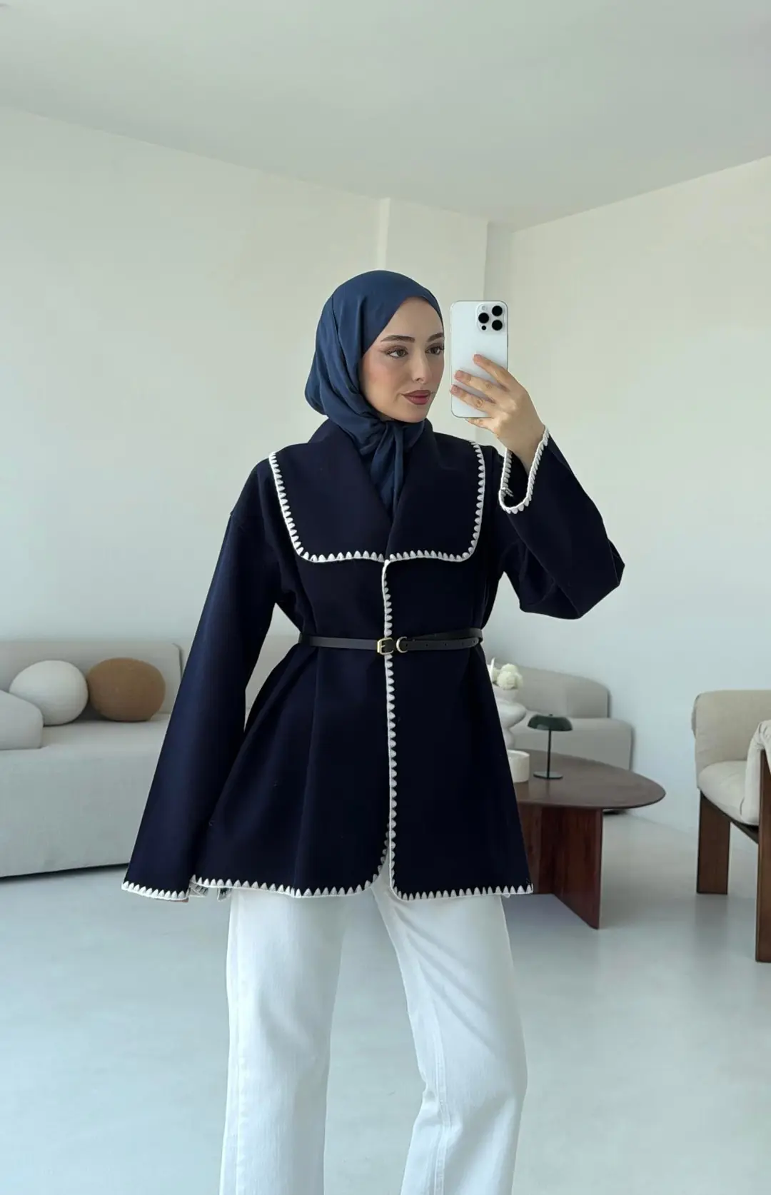 Dikişli Kaşe Ceket Lacivert - Görsel 2