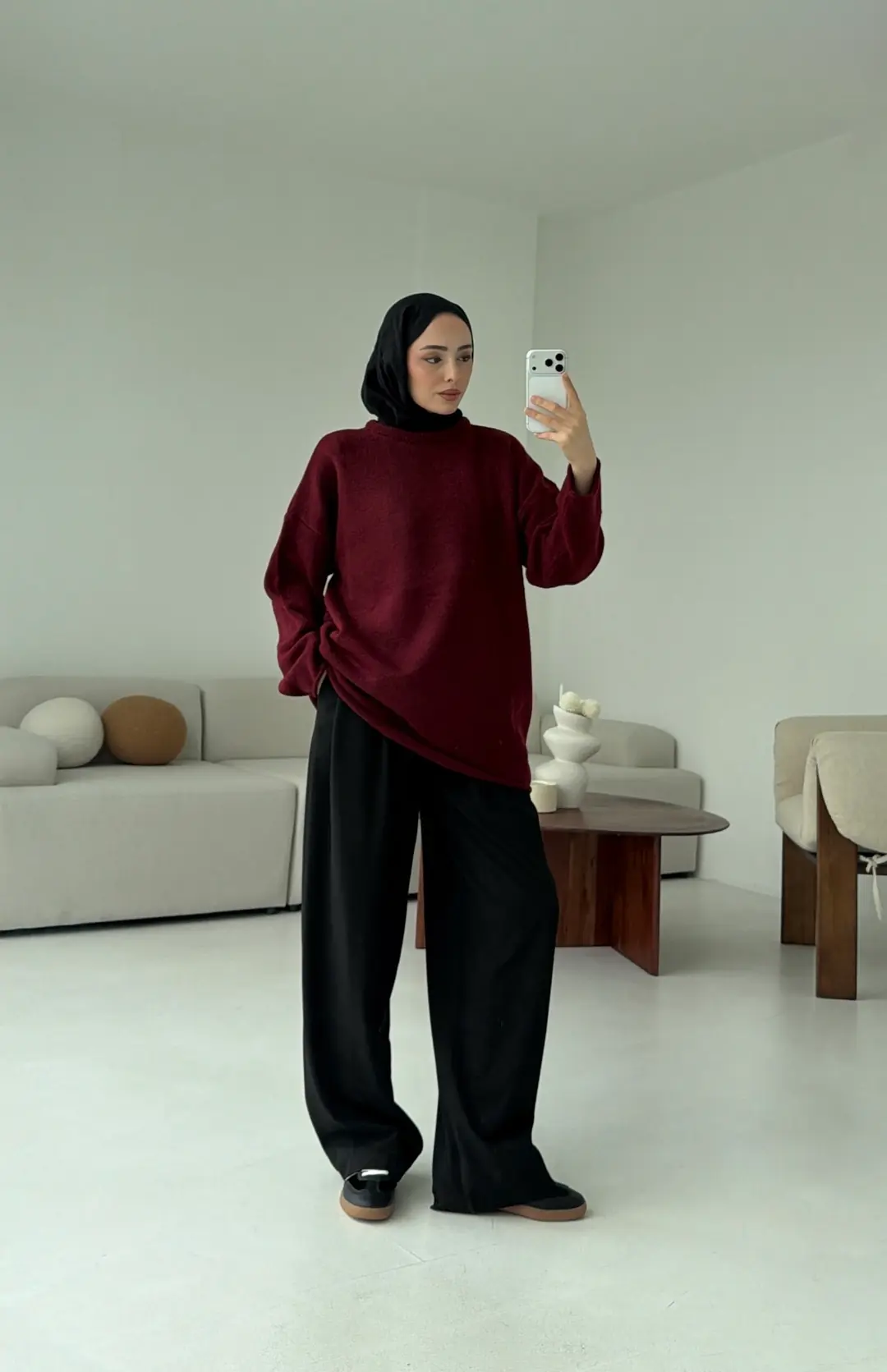 Dikişsiz Triko Kazak Bordo