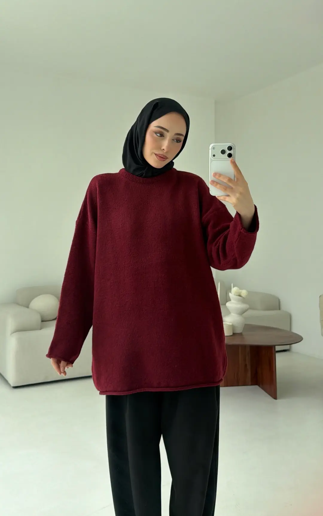 Dikişsiz Triko Kazak Bordo - Görsel 2