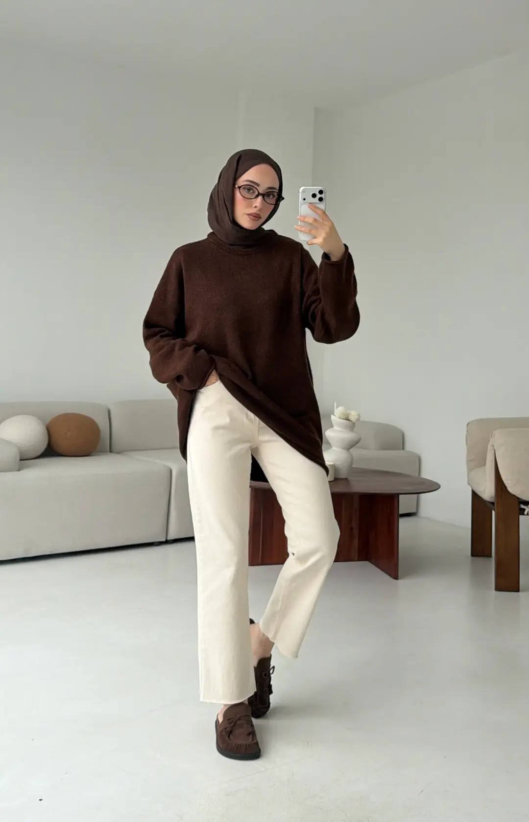 Dikişsiz Triko Kazak Kahve - Görsel 4