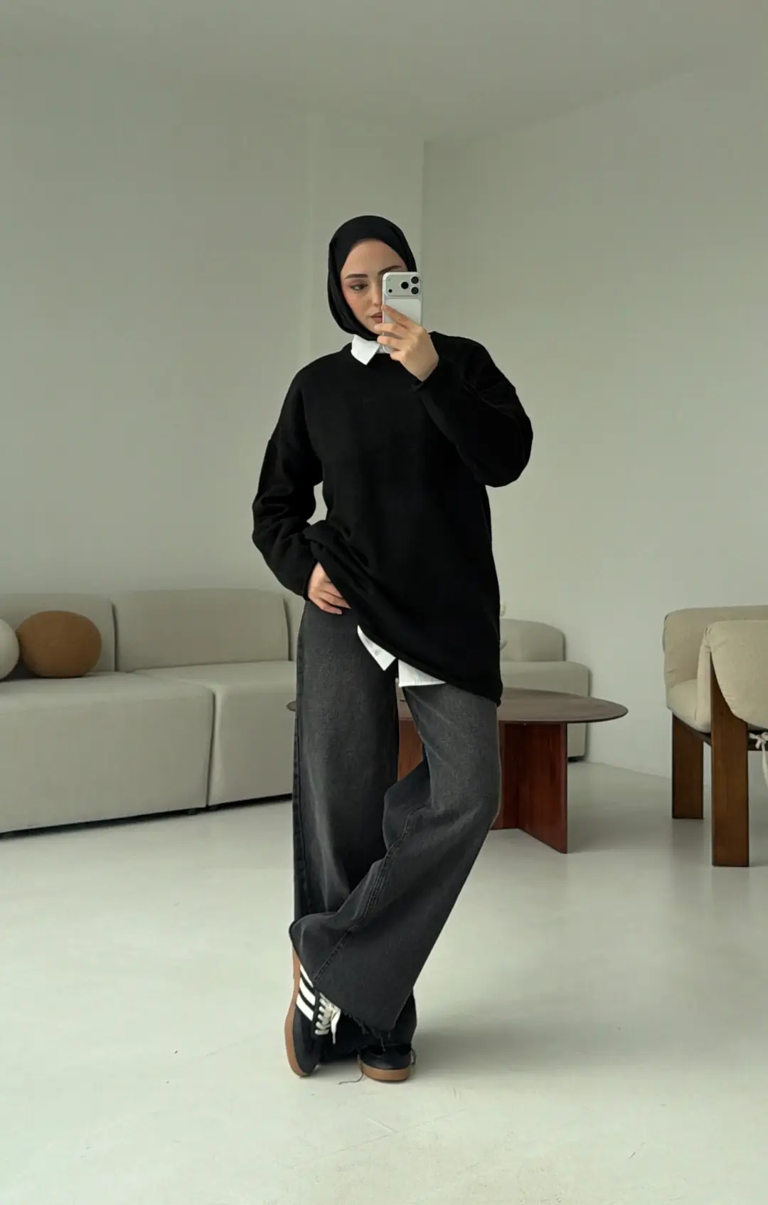 Dikişsiz Triko Kazak Siyah - Görsel 2