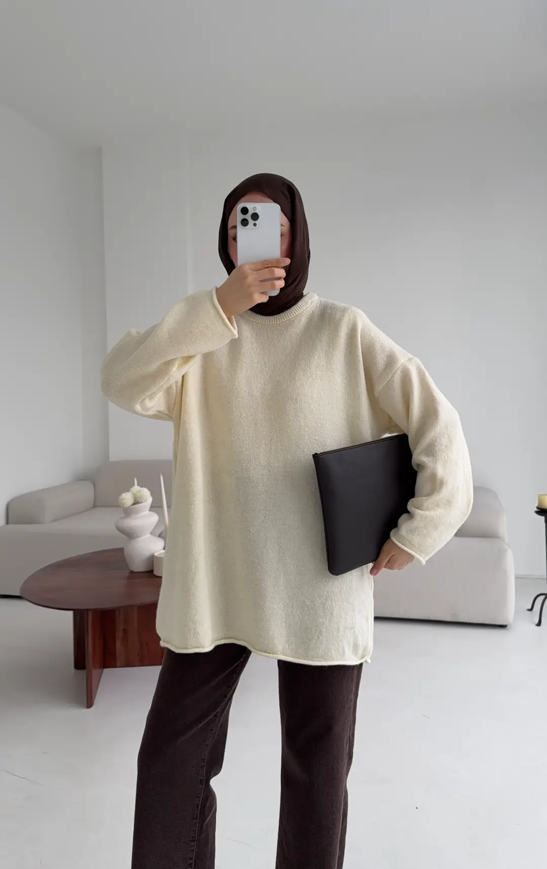 Dikişsiz Triko Kazak Krem - Görsel 3