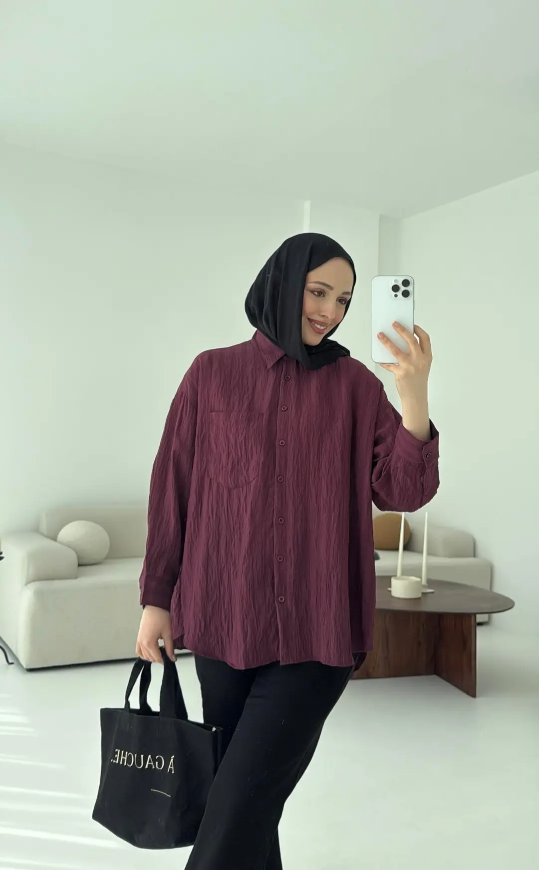 Dokulu Gömlek Bordo - Görsel 2